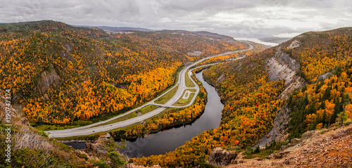 Looking down from the Captain James Cook Lookout at Corner Brook, East Canada.