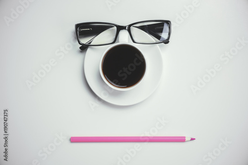 Coffee, pencil and glasses