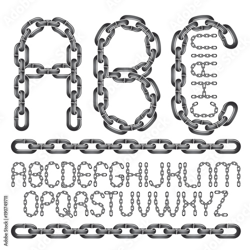 Vector font, trendy typescript can be used in poster creation. Capital decorative letters, abc created using connected chain link.