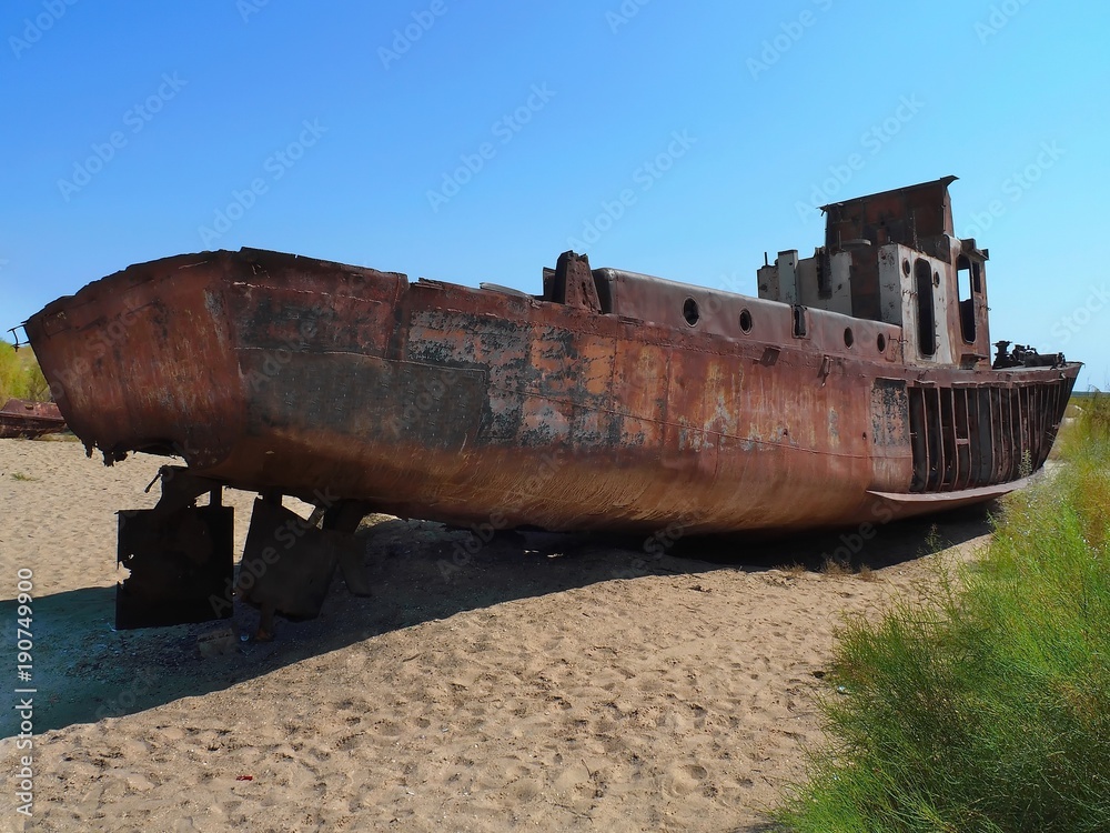 A boat graveyard is a proof of Aral Sea environmental disaster, Muynak (Moynaq), Uzbekistan