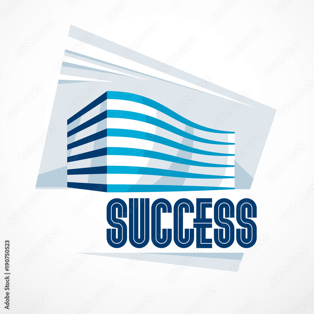 Office building, modern architecture vector illustration. Real estate realty business center design. 3D futuristic facade in big city. Can be used as a logo or icon.
