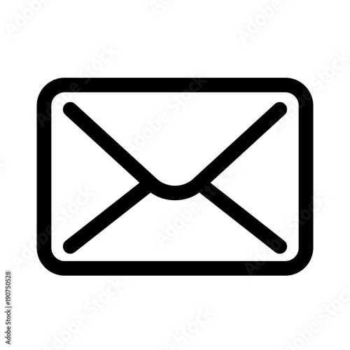 Mail envelope icon. Symbol of e-mail communication or post office. Outline modern design element. Simple black flat vector sign with rounded corners.