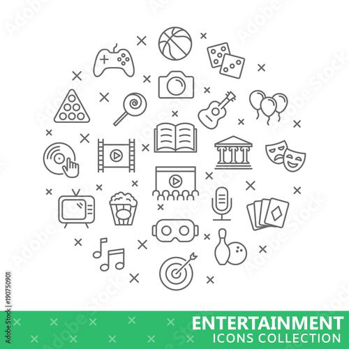 Collection of entertainment thin line icons photo