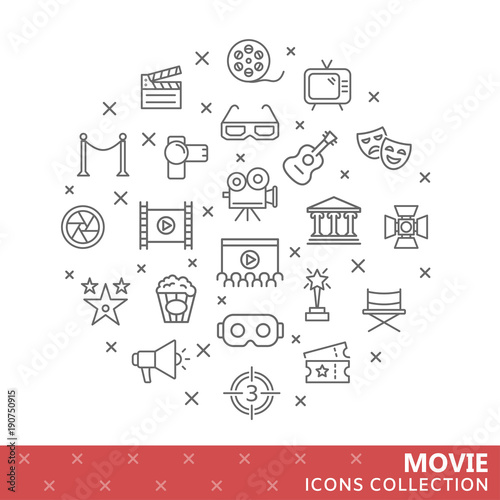 Collection of movie thin line icons