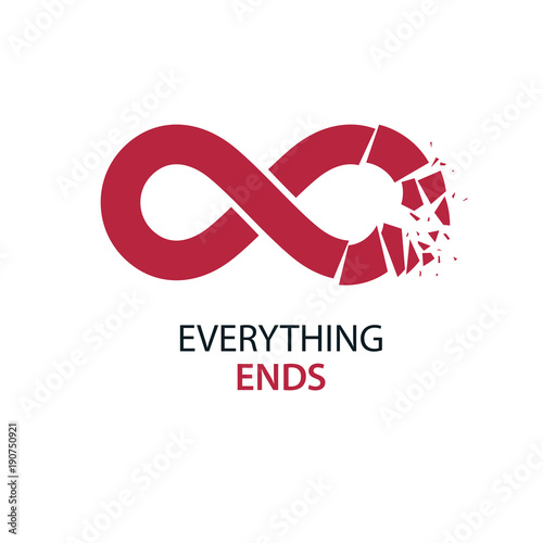 Crashed Infinity Loop conceptual logo, vector special sign. Everything Ends idea.