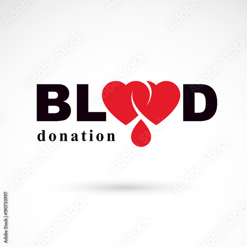 Blood donation inscription made with heart shape and blood drops. Healthy lifestyle conceptual symbol.