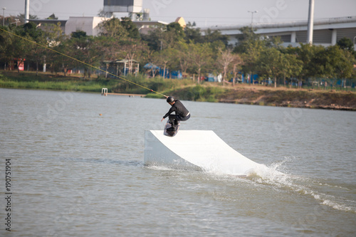 Surfing at the water sports arena. photo