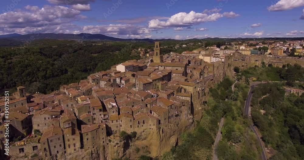 Aerial, beautiful town Pitigliano near Grosseto in Tuscany, Italy Aerial, beautiful town Pitigliano near Grosseto in Tuscany, Italy