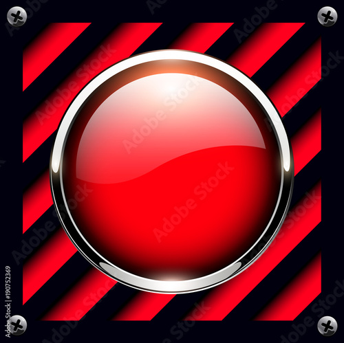 Alarm button background, red power button vector illustration.