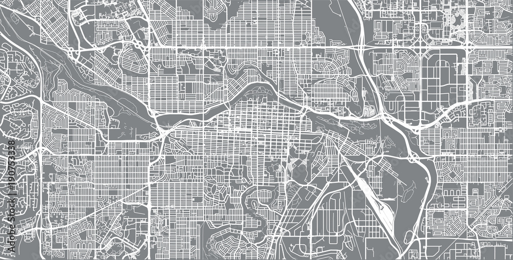 Urban vector city map of Calgary, Canada