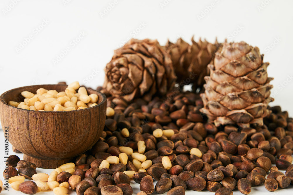 Pine cones with ripe cedar pine nuts Pine cones with ripe cedar pine nuts