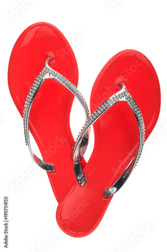 Luxury, decorated with rhinestone red beach flip flops, isolated