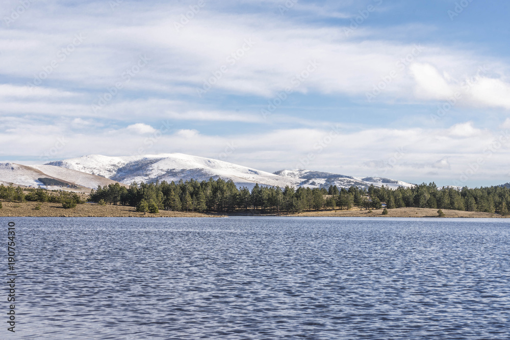 snow mountain top with lake water landscape snow mountain top with lake water landscape