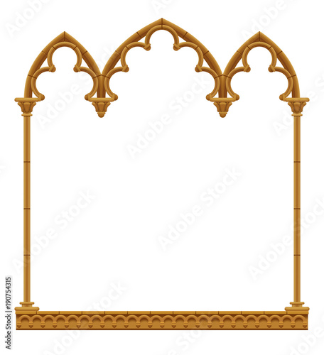 Classic gothic architectural decorative frame isolated on white