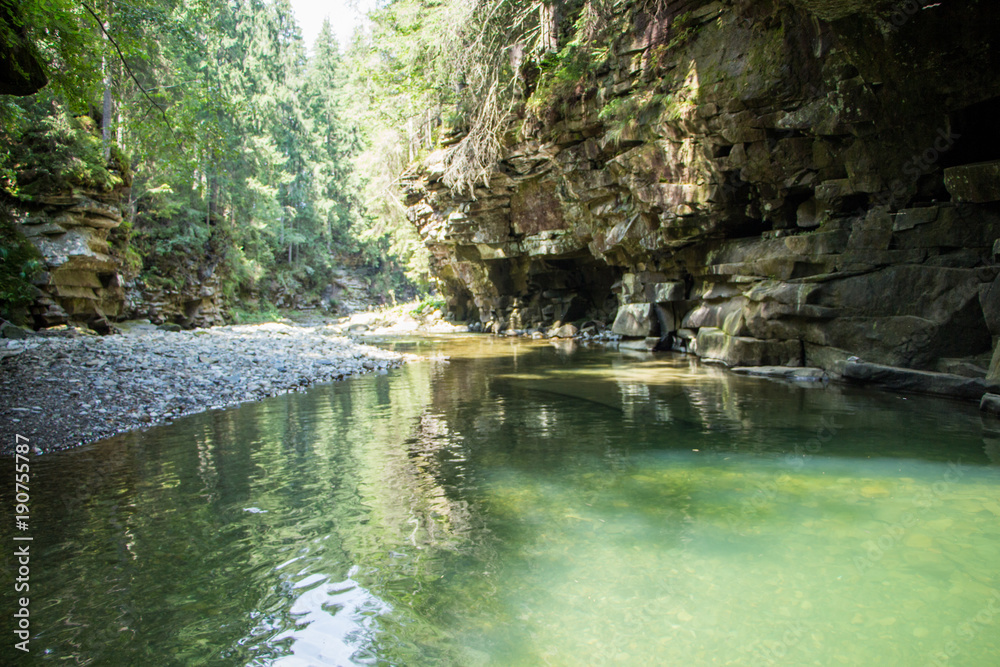 Naklejka premium Landscapes of the mountains and mountain river and natural green forest.