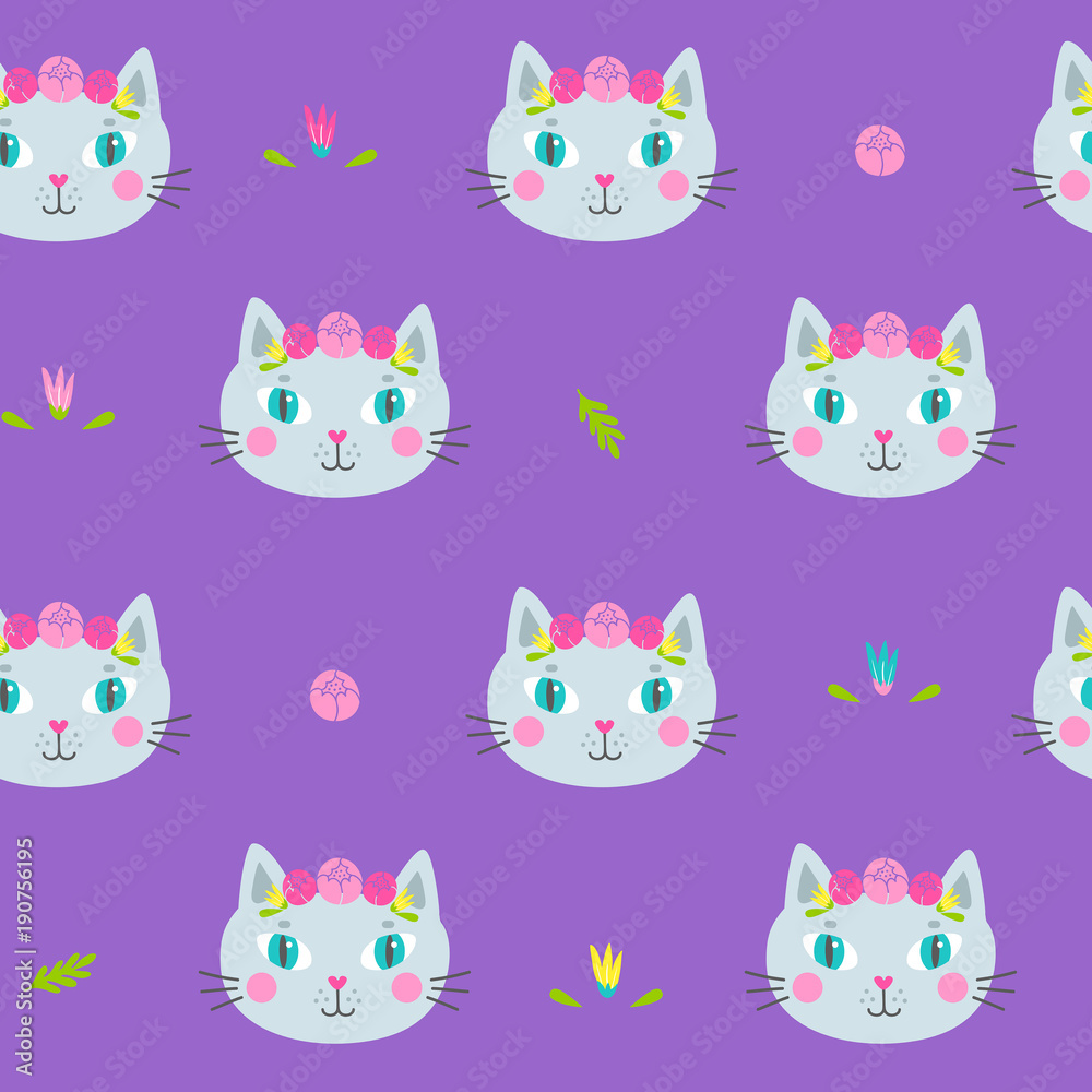 Seamless vector pattern with cute animals on white background. Hand-drawn template for birthday, wrapping paper, textile, web page background, packaging, poster, banner and etc.