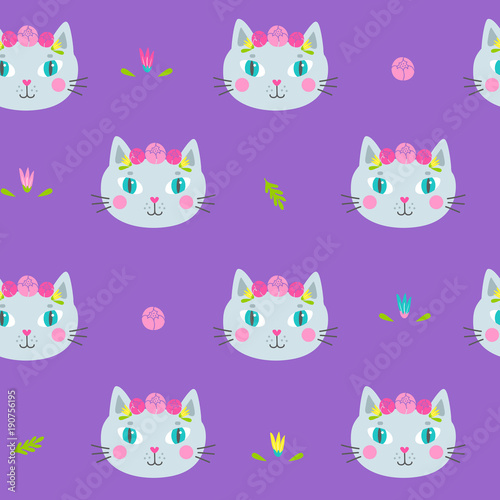Seamless vector pattern with cute animals on white background. Hand-drawn template for birthday  wrapping paper  textile  web page background  packaging  poster  banner and etc.