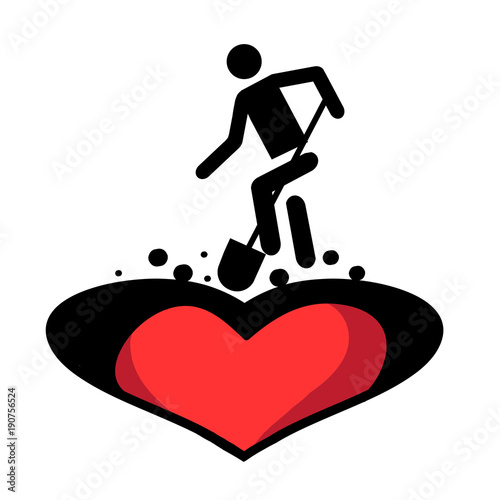 Man digs in the earth heart. Funeral of love.