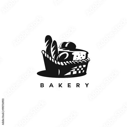black and white bakery basket vector illustration