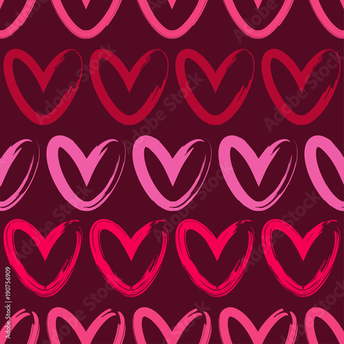 Seamless background with decorative hearts. Valentine's day. Ink drawing. Textile rapport.