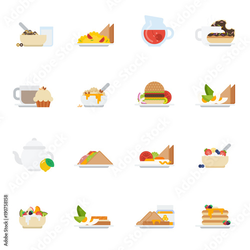 Set of breakfast icons in flat style