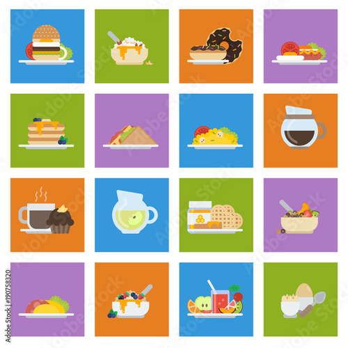 Fototapeta Naklejka Na Ścianę i Meble -  Set of breakfast icons in flat style