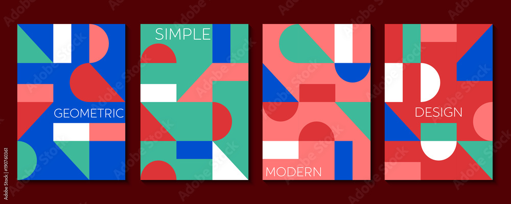 Set of 4 simple geometric modern template designs. Vector illustration.