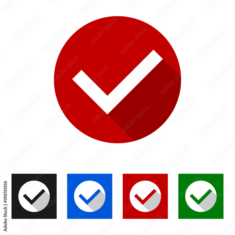 Red tick icon vector illustration isolated on white background set Red tick icon vector illustration isolated on white background set