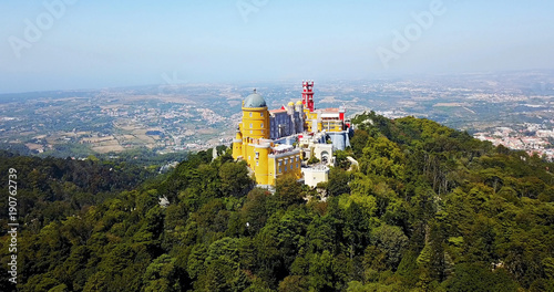Aerial View Of Pena Palace Built in 1854 In Sintra, Portugal