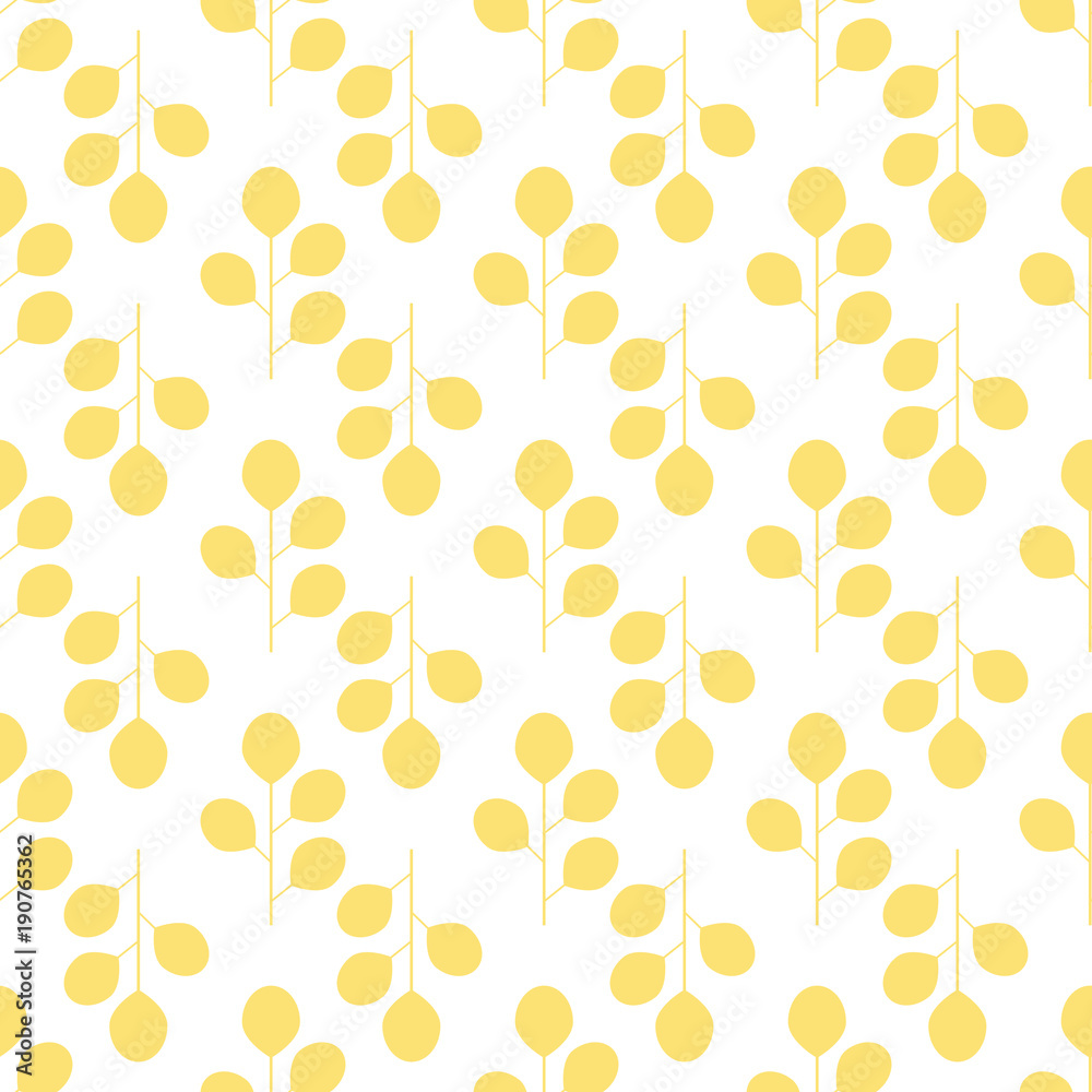 Fototapeta premium Symmetrical seamless floral pattern of yellow leaves on a white background. Delicate flora. Vector illustration.