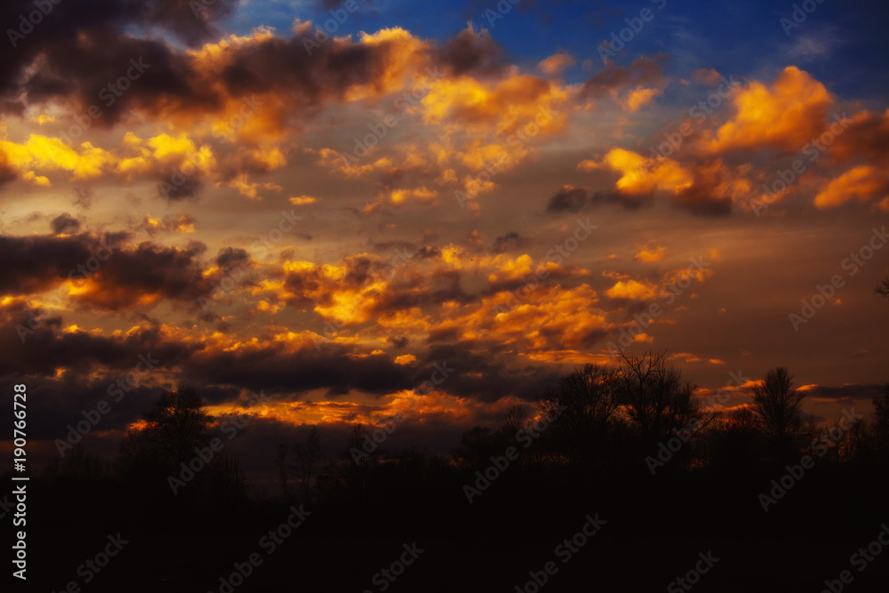 Beautiful sky twilight time sunset clouds orange blue yellow mood peace calm peaceful landscape