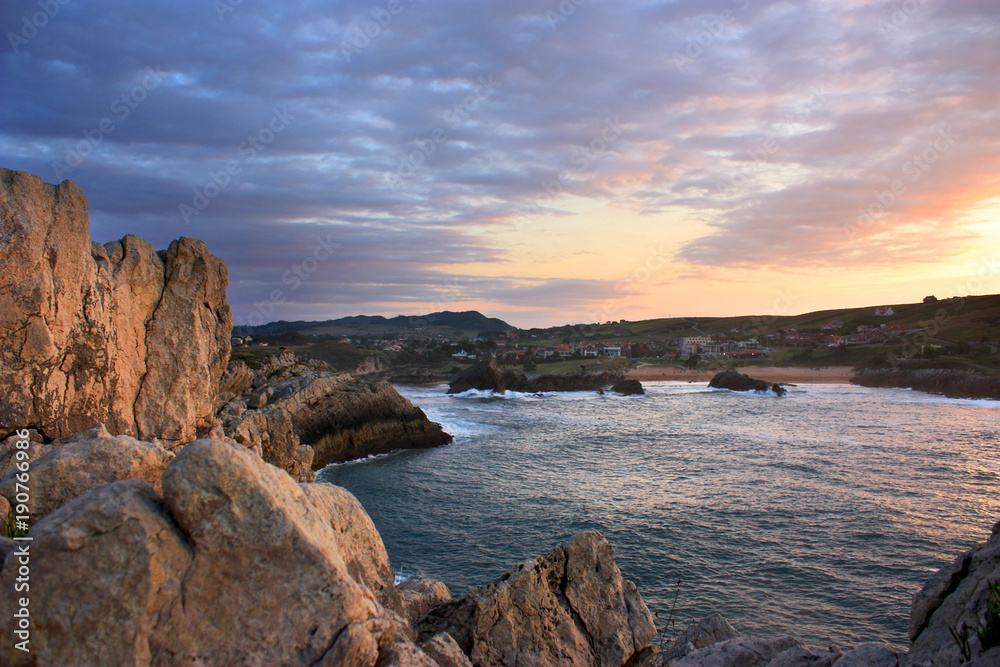Colorful sunset on the bluff in Spain, Cantabria Colorful sunset on the bluff in Spain, Cantabria