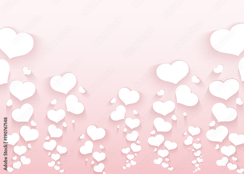 Romantic pattern with flying hearts on a pink background Empty template for poster banner Valentine's Day advertisements wedding card cover header Creative design Love background with hearts Vector