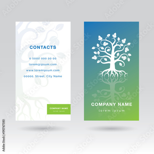Two-side Business Card with Tree illustration. Vector template.