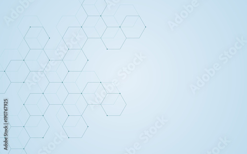 Illustration, hexagonal background. Digital geometric abstraction with lines and dots. Geometric abstract design.