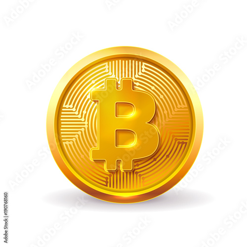 Golden bitcoin coin. Crypto currency golden coin bitcoin symbol isolated on white background. Realistic vector illustration. EPS 10