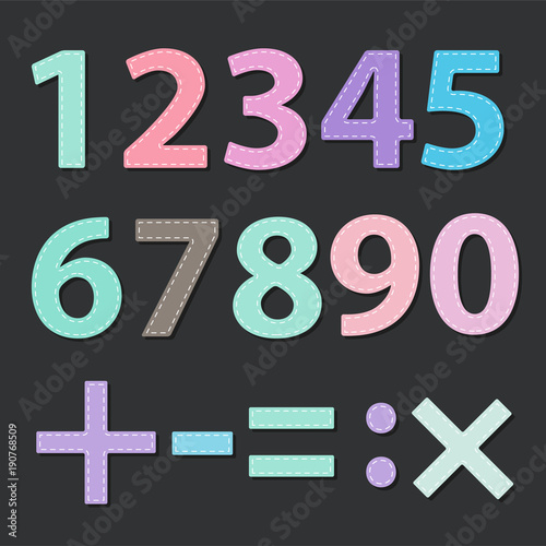 Number multicolored sets with stitched effects. Vector Illustration