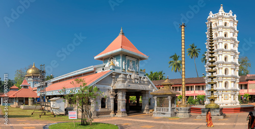 Panorama of Shri Mahalsa Indian Temple in Ponda, GOA, India. The opulent Mahalsa temple is one of the most famous temples in Goa. 