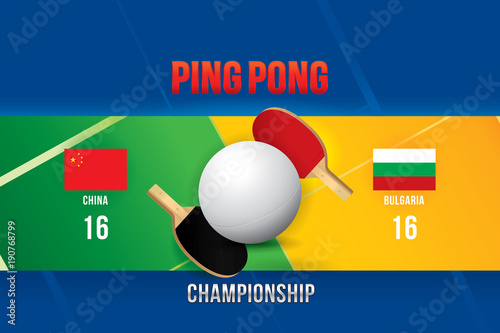 Vector of Ping pong championship with team competition and scoreboard.