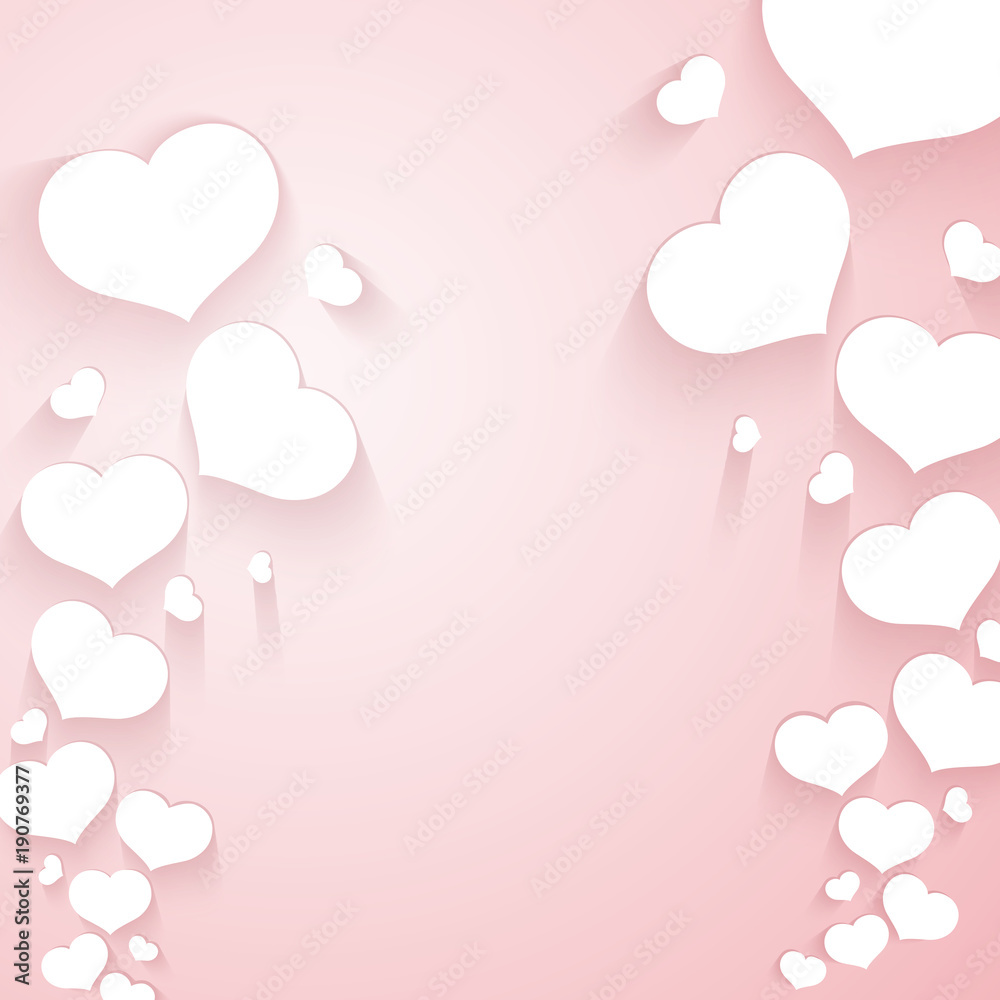 Romantic pattern with flying hearts on a gentle pink background Blank template for posters banners Valentine's Day advertisements wedding cards Creative design Love background with pink hearts Vector