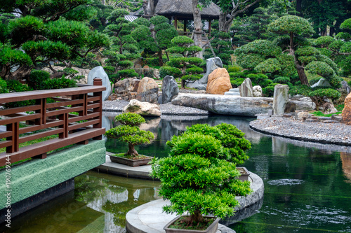 Pagoda style Chinese architecture Perfection in Nan Lian Garden, Hong Kong, China. photo