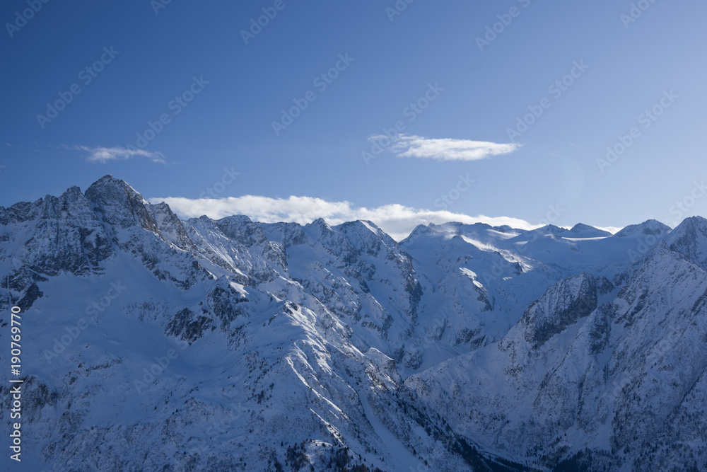 Panoramic view of mountains above Passo Tonale, Italy