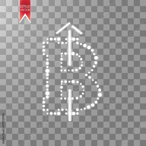 Digital bitcoins symbol and arrow with light effect on transparent backgraund.