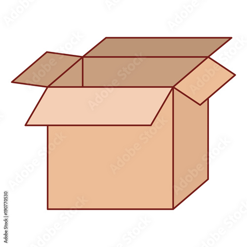 big cardboard box opened in colorful silhouette with thin red contour vector illustration