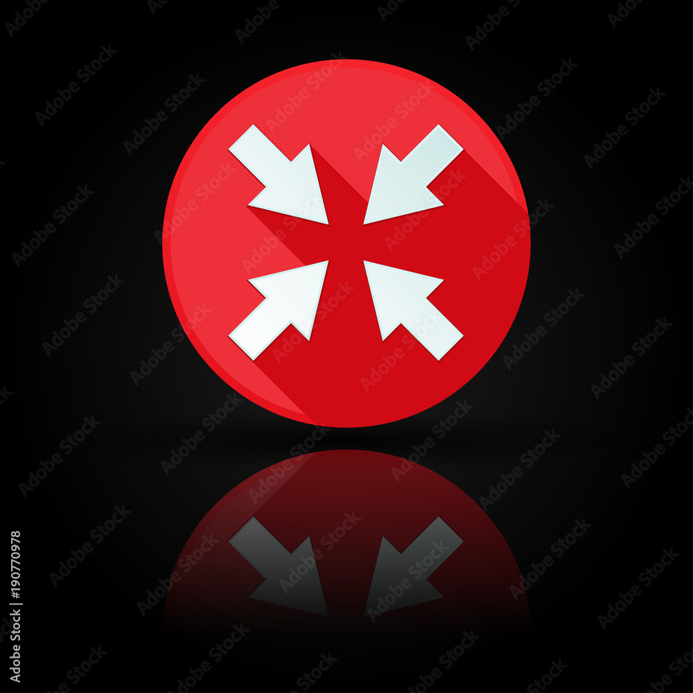 Arrows icon. Red sign with reflection on black background. Combo center symbol Arrows icon. Red sign with reflection on black background. Combo center symbol