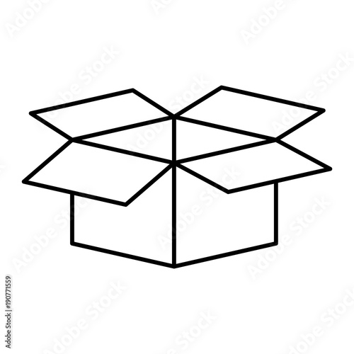 cardboard box opened in black contour vector illustration