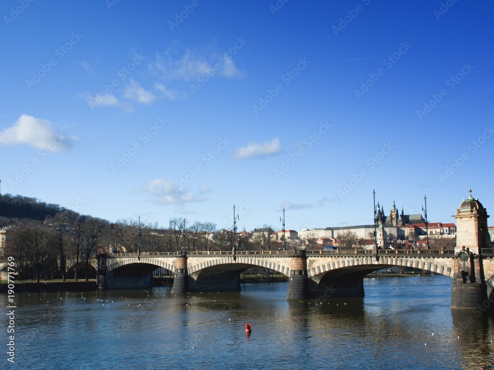 Prague - one of the stone bridges over the river Vltava Prague - one of the stone bridges over the river Vltava
