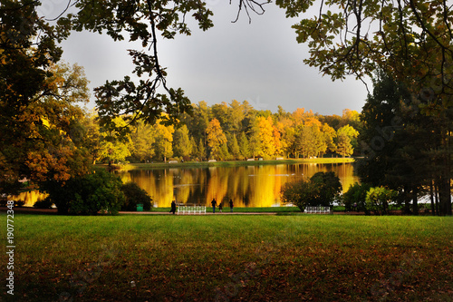 Lake in Catherine's Park in autumn in St. Petersburg (Pushkin), Russia photo