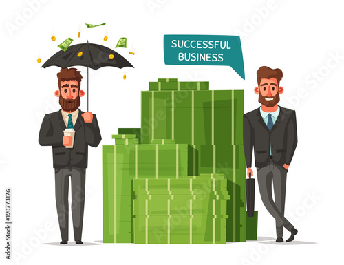 Successful, happy businessmen in a suit. Cartoon vector illustration