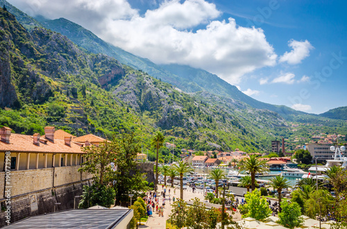 View on Kotor bay and mountains in old town Kotor, Montenegro.
